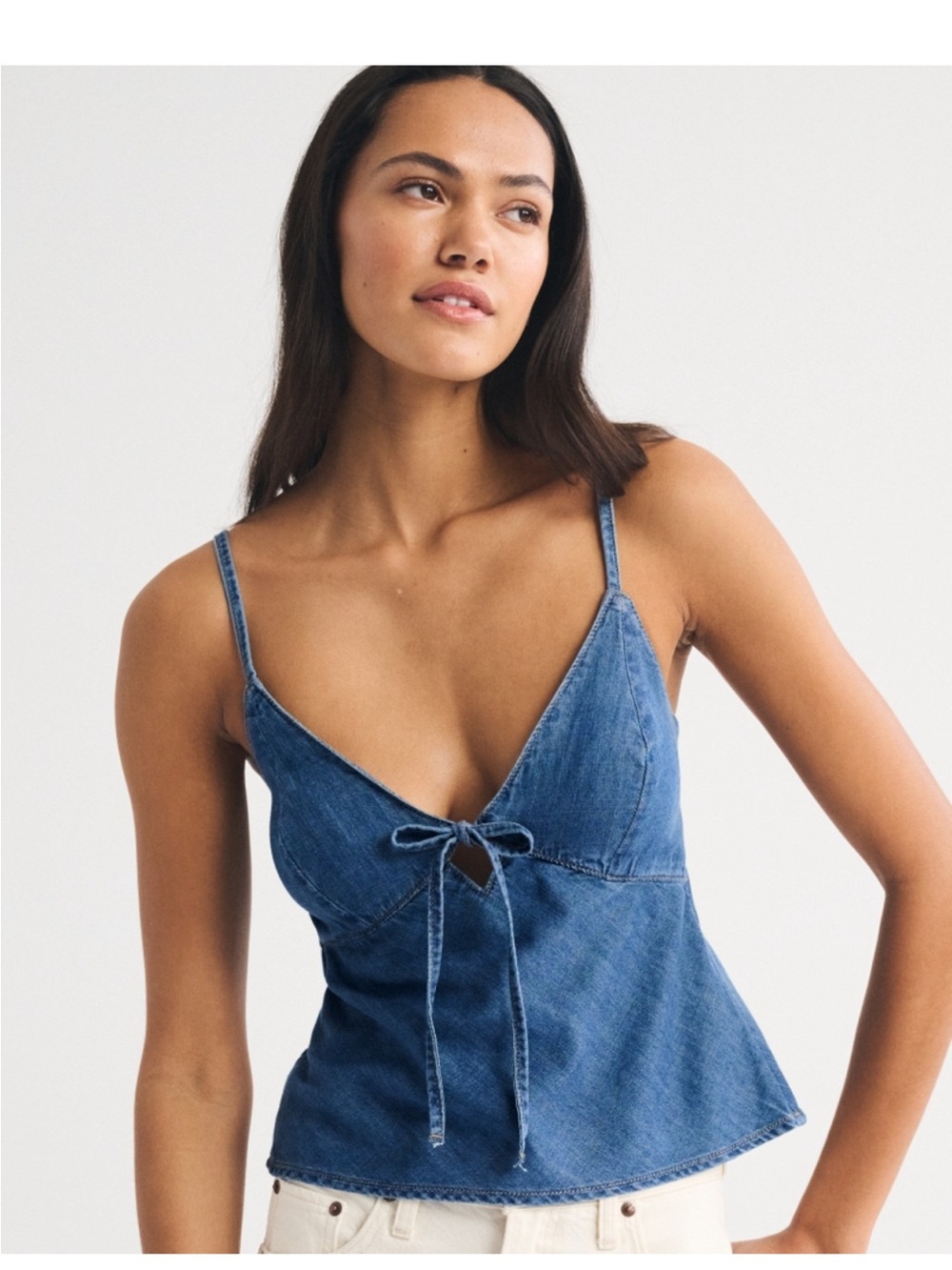 A&F Bra Free Chambray Tie Front Cami - Picture 1 of 4